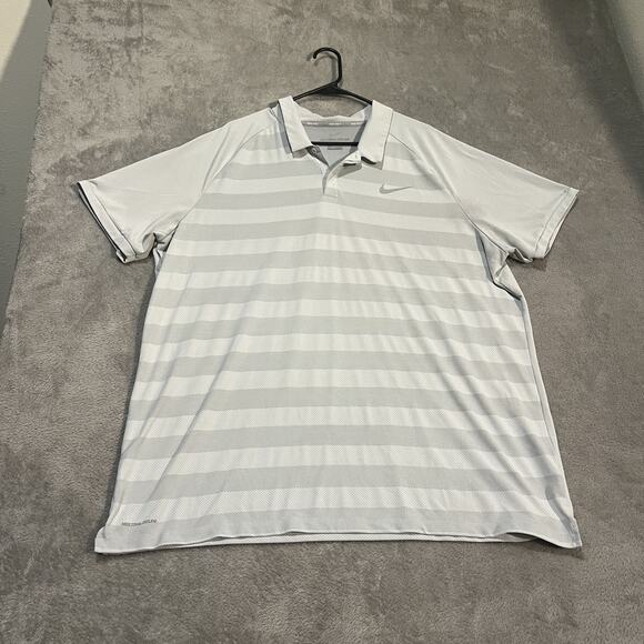 Nike Golf Polo Shirt Mens 2XL Striped Zonal Cooling Performance Swoosh - Picture 1 of 9